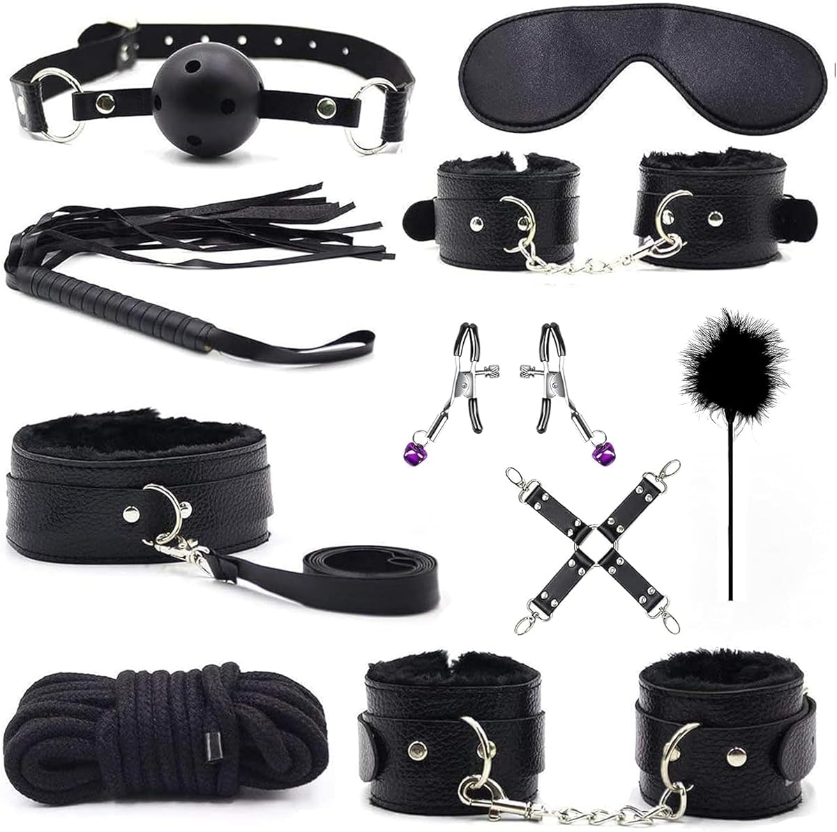 Kit de Bondage SM – Menottes Poignets & Chevilles avec Sangles de Lit – Accessoires pour Jeux Intimes en Couple