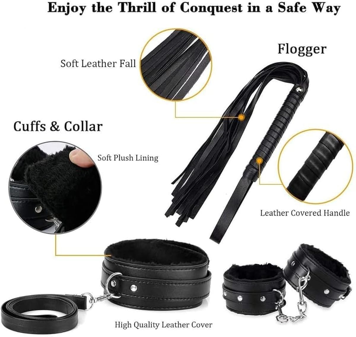 Kit de Bondage SM – Menottes Poignets & Chevilles avec Sangles de Lit – Accessoires pour Jeux Intimes en Couple