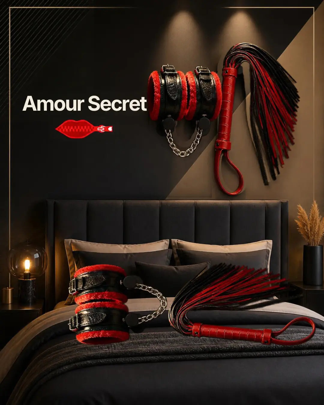Kit Menottes & Fouet – Rouge et Noir Amour Secret