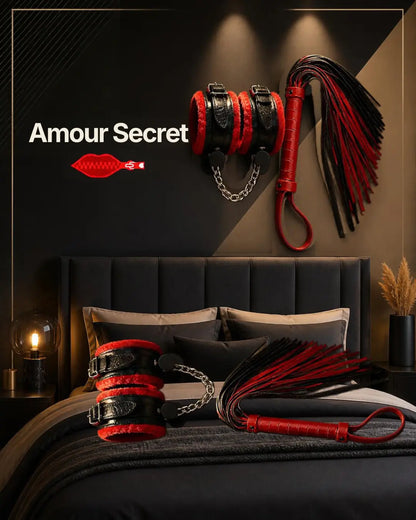 Kit Menottes & Fouet – Rouge et Noir Amour Secret