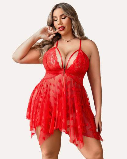Chemise de nuit grande taille fendue sur le devant en dentelle