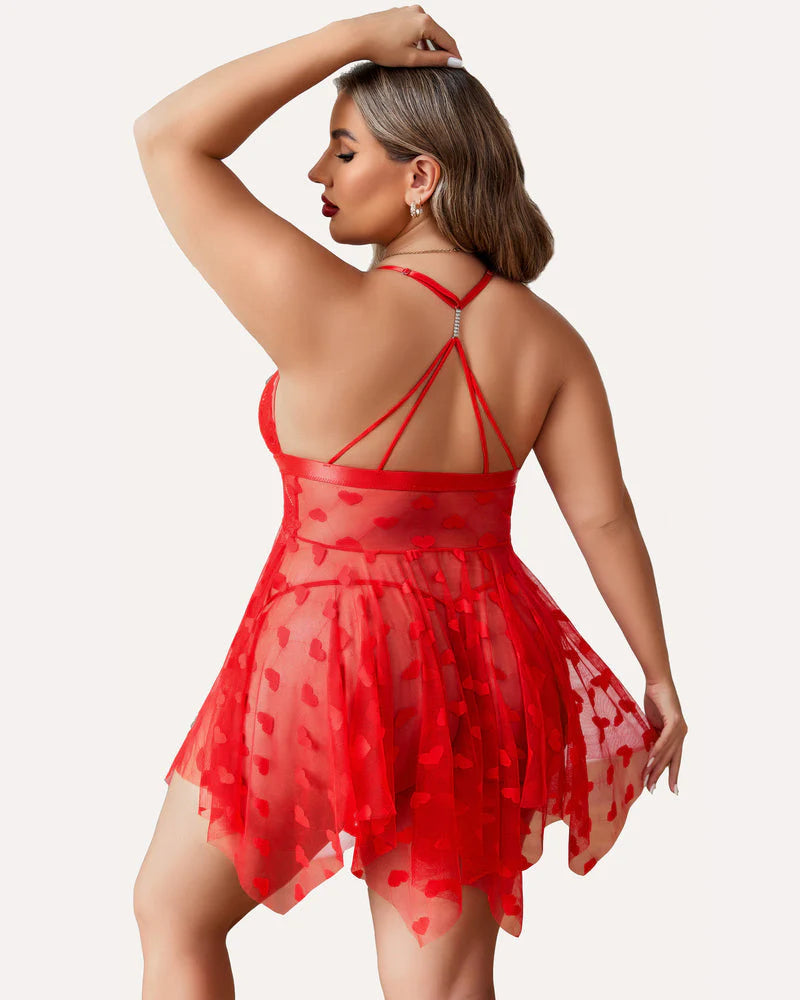 Chemise de nuit grande taille fendue sur le devant en dentelle