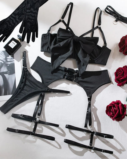 Ensemble de lingerie sexy à bretelles et nœud papillon pour femme