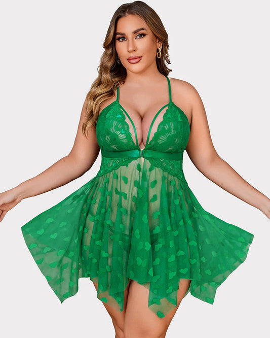 Chemise de nuit grande taille fendue sur le devant en dentelle