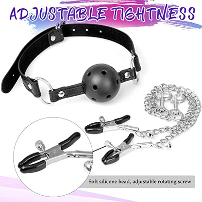 Kit de Bondage BDSM Complet – Avec Gag Respirant, Pinces à Mamelons, Clip Clitoridien et Plug Anal