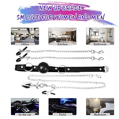 Kit de Bondage BDSM Complet – Avec Gag Respirant, Pinces à Mamelons, Clip Clitoridien et Plug Anal