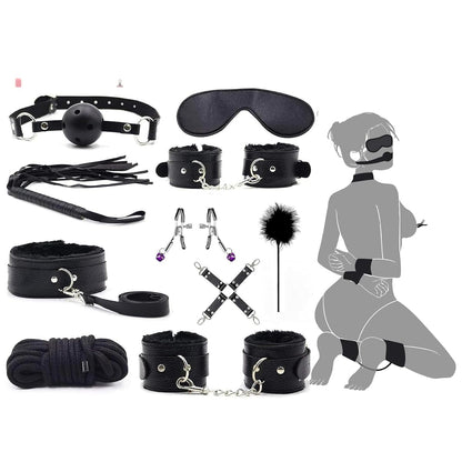 Kit de Bondage SM – Menottes Poignets & Chevilles avec Sangles de Lit – Accessoires pour Jeux Intimes en Couple